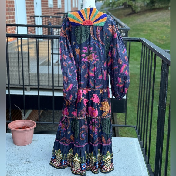 NWT Farm Rio mixed rainbow bird embroidered long sleeve dress Size XL - Picture 10 of 17